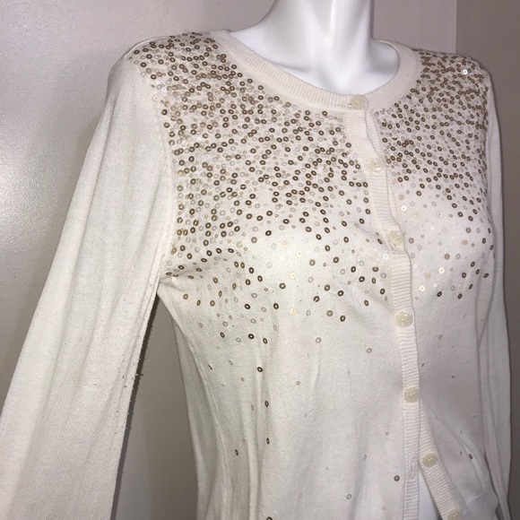 Jones New York Off White Gold Sequins SoftCardigan - Picture 4 of 12